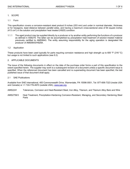 SAE AMS5643/H925A pdf