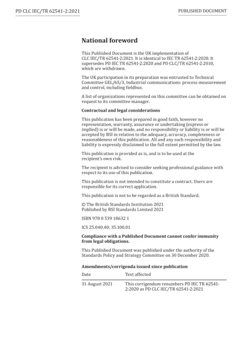 BS PD CLC IEC/TR 62541-2:2021 pdf